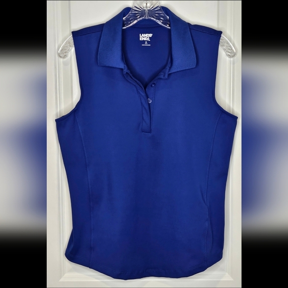 Lands' End Womens Medium Cobalt Blue High Impact Collared Sleeveless Polo Tank - Picture 1 of 14